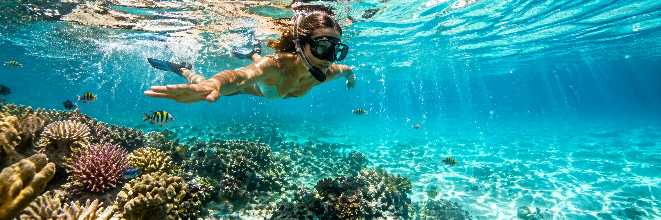 Persona practicando snorkel junto al arrecife